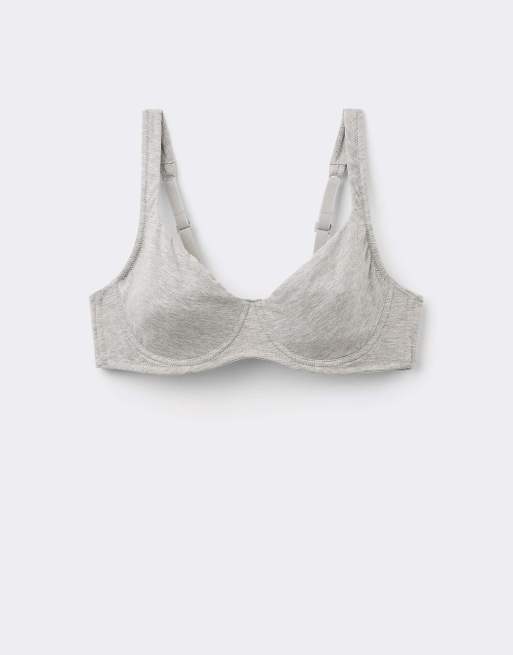 Tezenis Paris cotton balconette bra in mottled light grey, 5 of 5