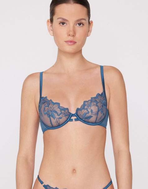 Tezenis Paris flower desire balconette bra in indigo blue - view 1