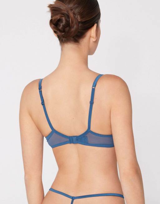 Tezenis Paris flower desire balconette bra in indigo blue, 2 of 5