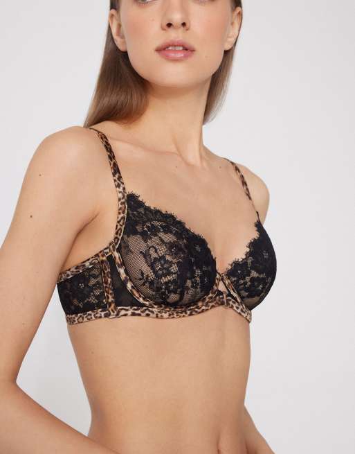 Tezenis Paris jungle glow balconette bra in black leopard print, 3 of 5