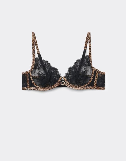Tezenis Paris jungle glow balconette bra in black leopard print, 5 of 5