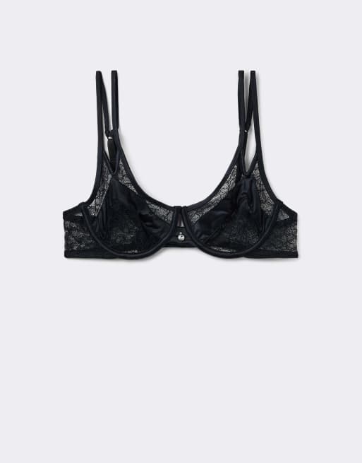 Tezenis Paris mistery essence balconette bra in black, 5 of 5