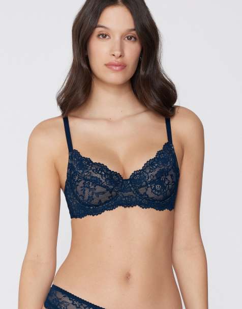 Tezenis Paris lace unpadded balconette bra in absolute blue - view 1