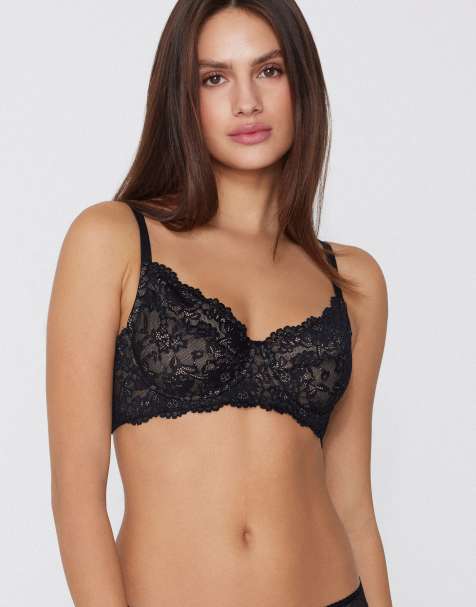 Tezenis Paris lace unpadded balconette bra in black - view 1