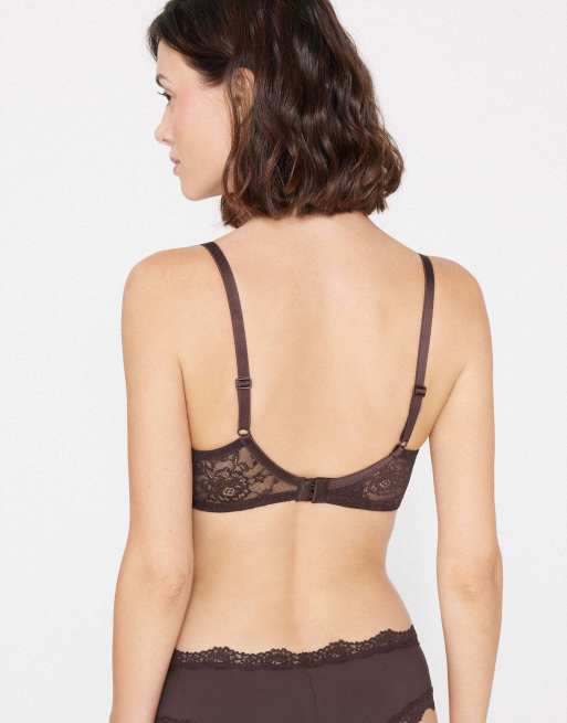 Tezenis Paris&nbsp;lace&nbsp;unpadded&nbsp;balconette&nbsp;bra in brown, 2 of 5