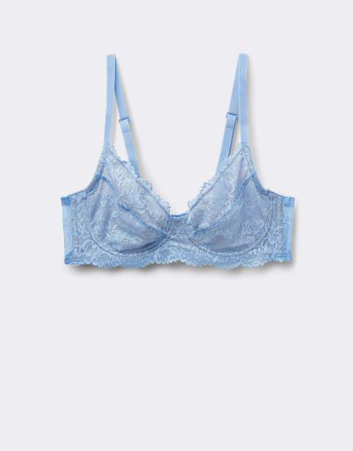 Tezenis Paris&nbsp;lace&nbsp;unpadded&nbsp;balconette&nbsp;bra in delicate blue, 5 of 5