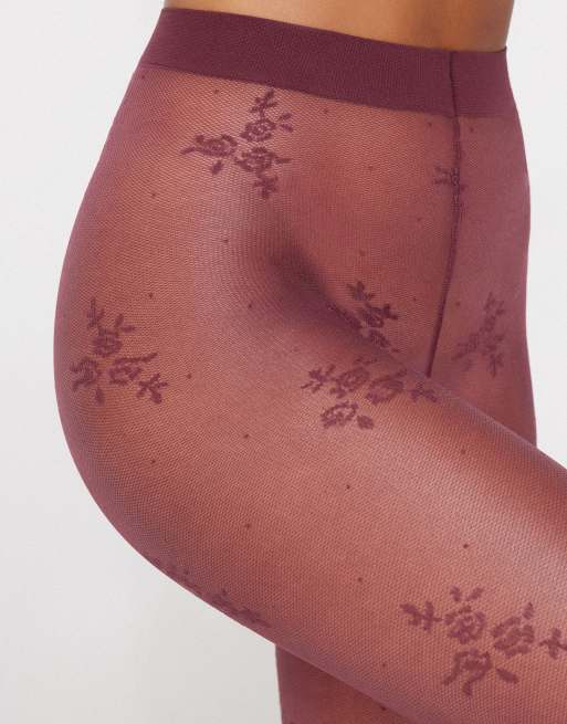 Tezenis Patterned 40 denier tights in ruby, 2 of 2