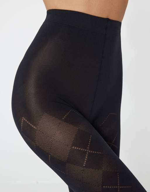 Tezenis Patterned 50 denier tights in black diamonds, 2 of 2