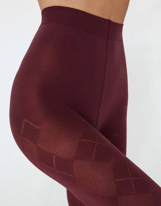 Tezenis Patterned 50 denier tights in ruby diamonds, 2 of 2