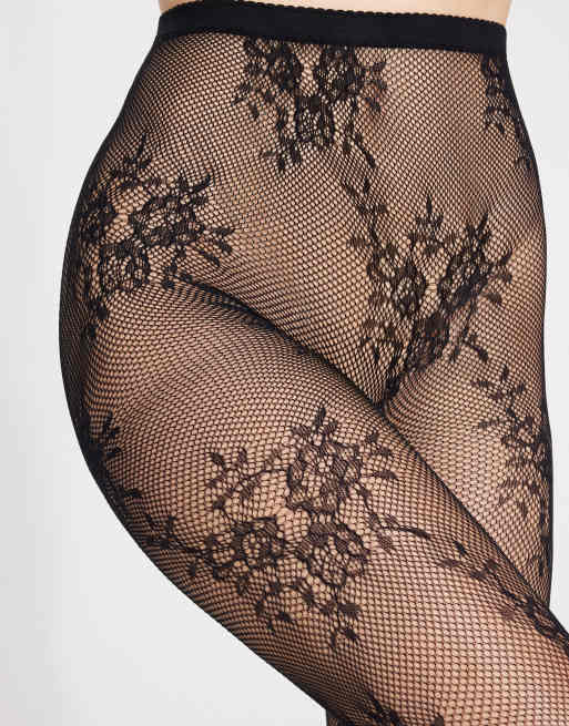 Tezenis Patterned mesh tights in black, 2 of 2