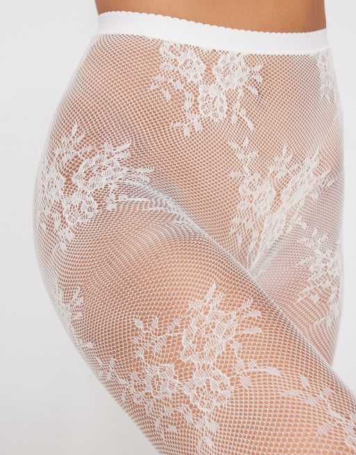 Tezenis Patterned mesh tights in ivory, 2 of 2