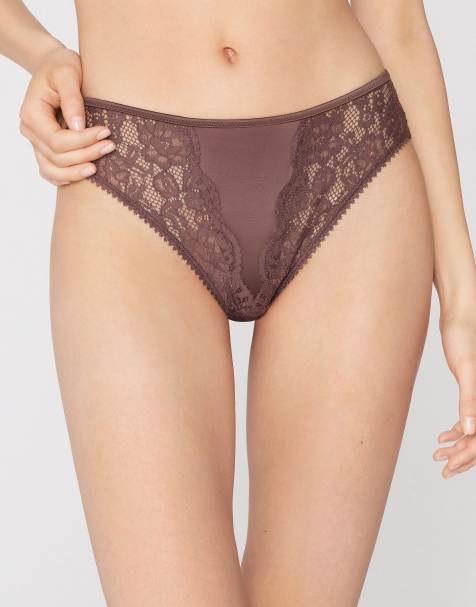 Tezenis Perfect harmony lace briefs in tobacco brown - view 1