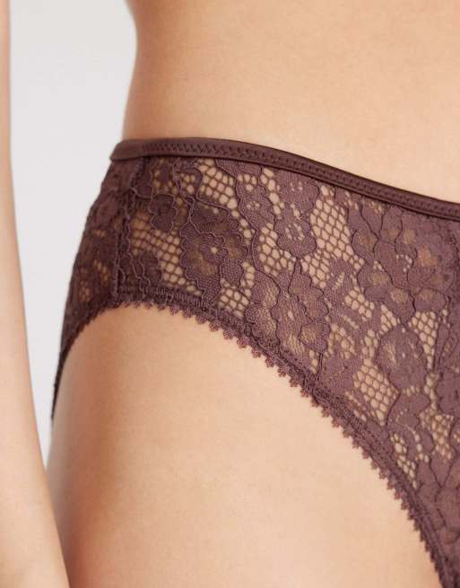 Tezenis Perfect harmony lace briefs in tobacco brown, 3 of 5