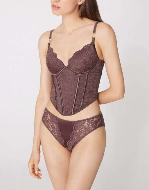 Tezenis Perfect harmony lace briefs in tobacco brown, 4 of 5