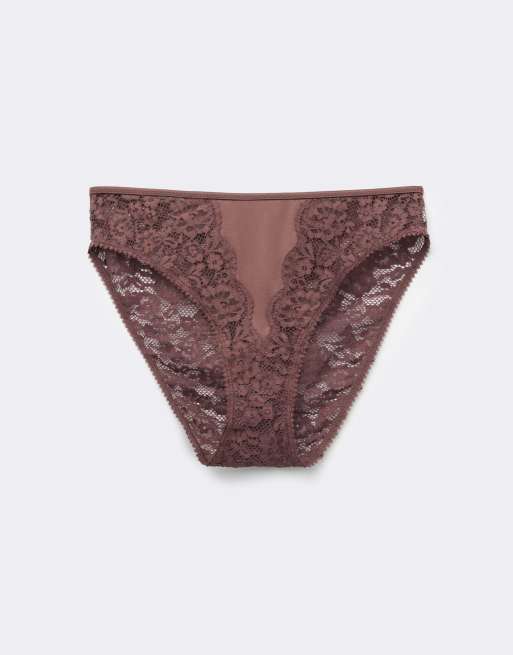 Tezenis Perfect harmony lace briefs in tobacco brown, 5 of 5