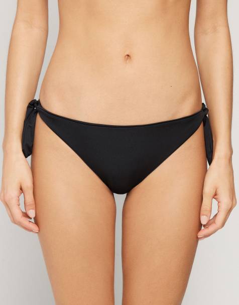 Tezenis Plain colour bikini briefs with bows in black - view 1