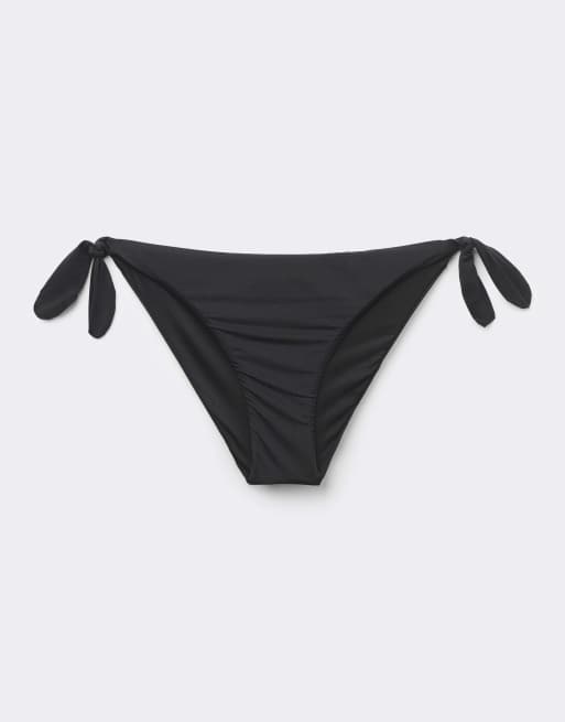 Tezenis Plain colour bikini briefs with bows in black, 5 of 6
