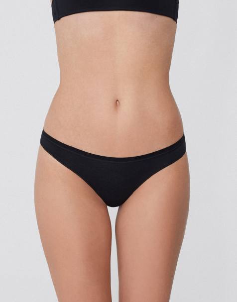 Tezenis Plain colour cotton brazilian briefs in black - view 1