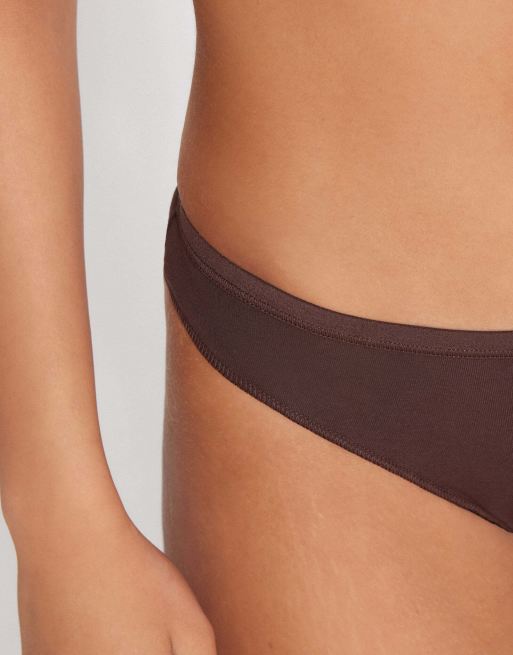 Tezenis Plain colour cotton brazilian briefs in brown, 3 of 5