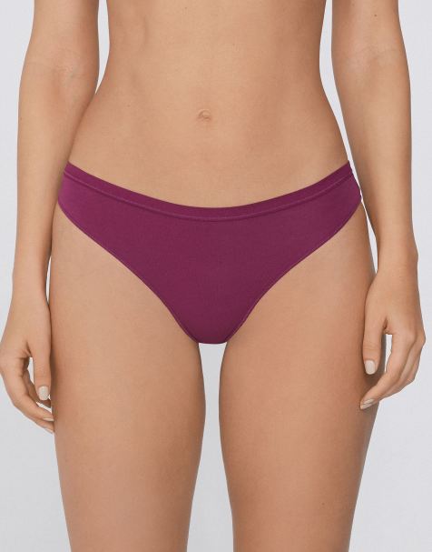 Tezenis Plain colour cotton brazilian briefs in burgundy - view 1