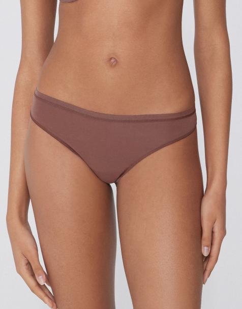 Tezenis Plain colour cotton brazilian briefs in caramel dark beige - view 1
