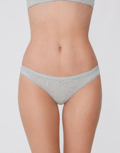 Tezenis Plain colour cotton brazilian briefs in mottled light grey - view 1