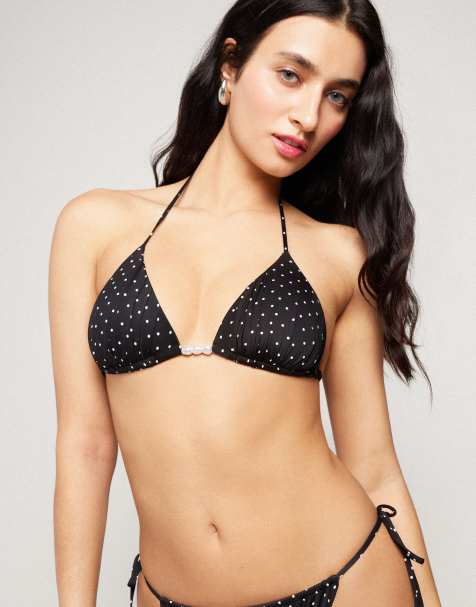 Tezenis polka dot bikini top in black - view 1