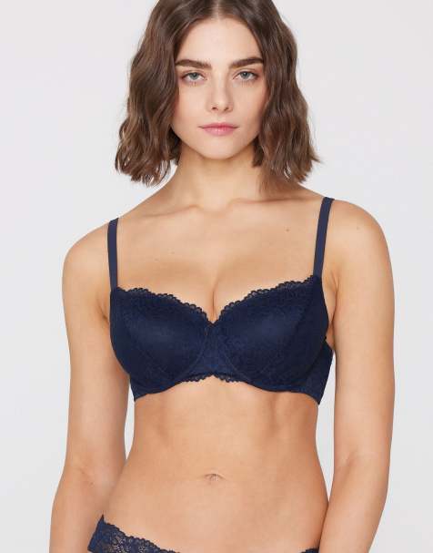 Tezenis Prague full coverage lace balconette bra in absolute blue - view 1