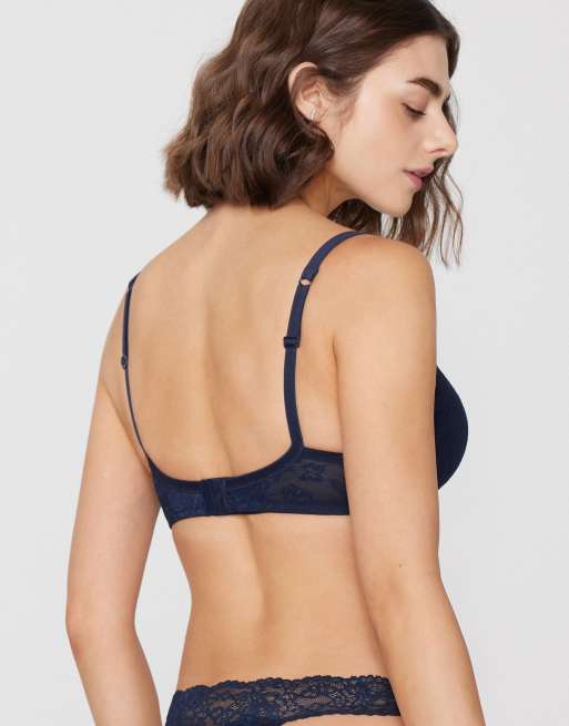 Tezenis Prague full coverage lace balconette bra in absolute blue, 2 of 4