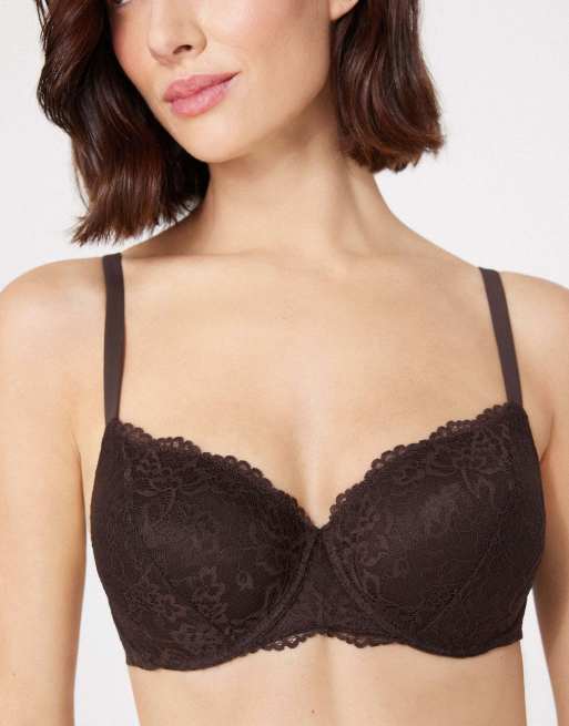 Tezenis Prague full coverage lace balconette bra in brown, 3 of 5