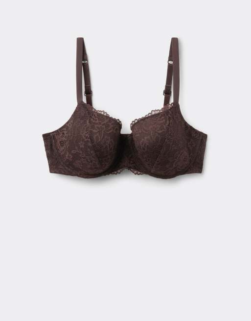 Tezenis Prague full coverage lace balconette bra in brown, 5 of 5