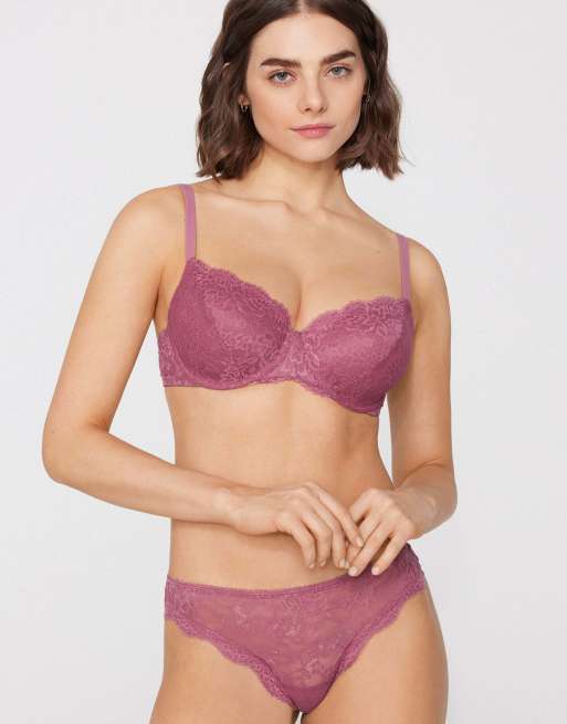 Tezenis Prague full coverage lace balconette bra in cameo pink, 4 of 5