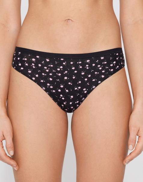 Tezenis Printed cotton brazilian briefs in black with cute flowers - view 1