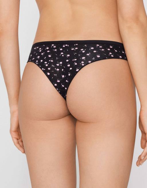 Tezenis Printed cotton brazilian briefs in black with cute flowers, 2 of 5