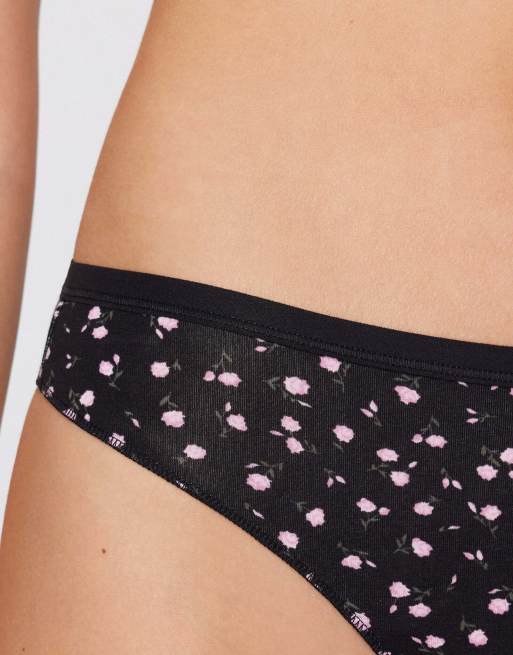 Tezenis Printed cotton brazilian briefs in black with cute flowers, 3 of 5