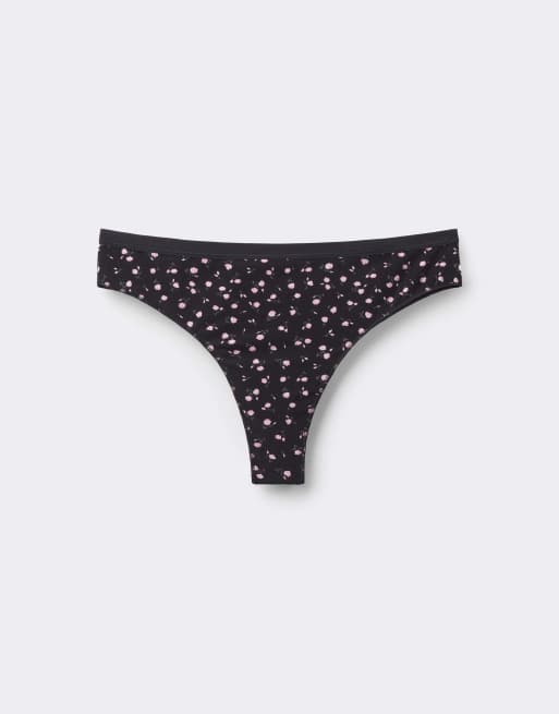 Tezenis Printed cotton brazilian briefs in black with cute flowers, 5 of 5