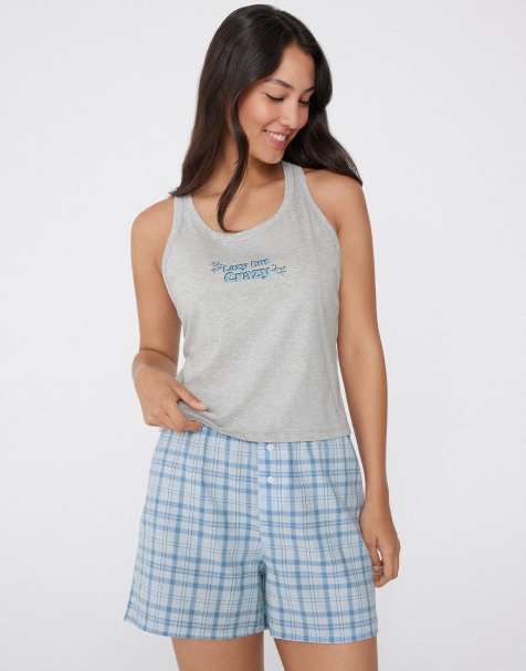 Tezenis Printed cotton camisole in mottled light grey - view 1