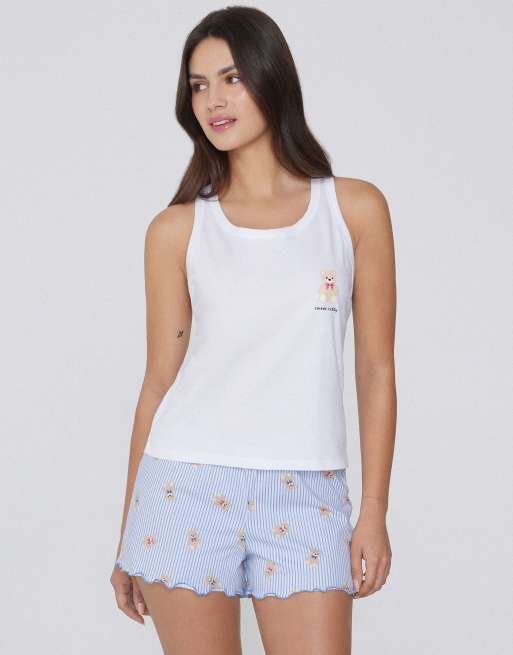 Tezenis Printed cotton camisole in white print teddy