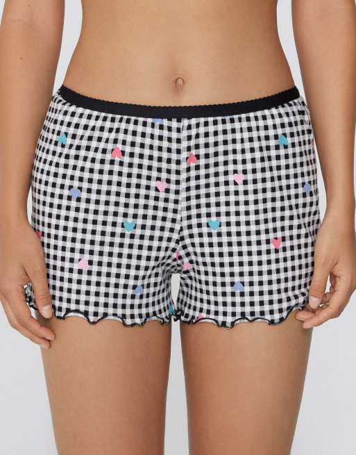Tezenis Printed cotton shorts with rolled hem in black heart print