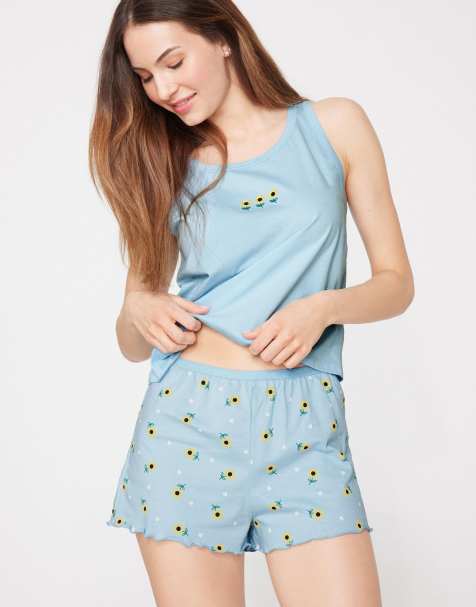 Tezenis Printed cotton shorts with rolled hem in blue - view 1
