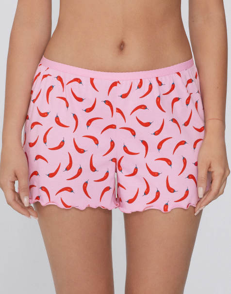 Tezenis Printed cotton shorts with rolled hem in bubble rose - view 1
