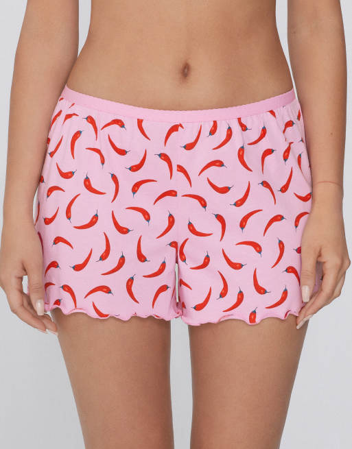 Tezenis Printed cotton shorts with rolled hem in bubble rose