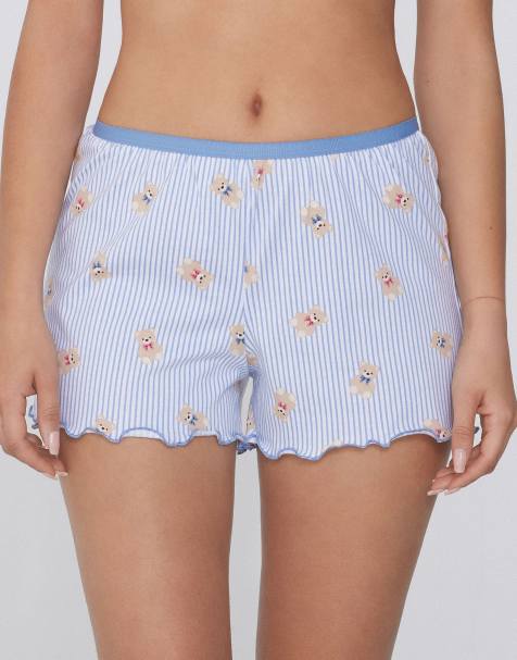 Tezenis Printed cotton shorts with rolled hem in light blue stripes - view 1