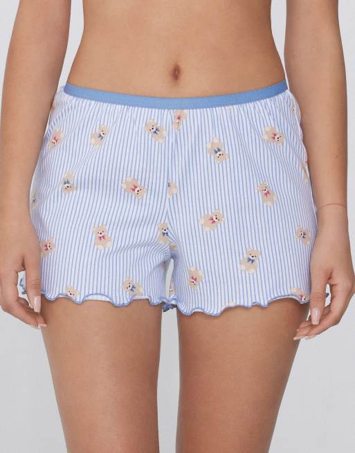 Tezenis Printed cotton shorts with rolled hem in light blue stripes