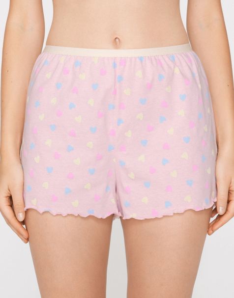Tezenis Printed cotton shorts with rolled hem in petal pink - view 1
