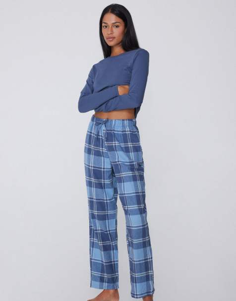Tezenis Printed flannel trousers in check galactic blue - view 1