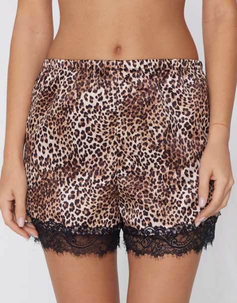 Tezenis Printed satin and lace shorts in leopard print - view 1