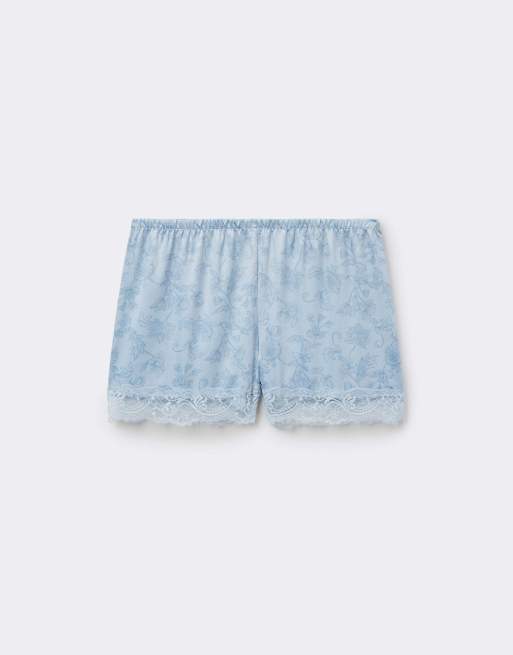 Tezenis Printed satin and lace shorts in light blue flowers, 5 of 5