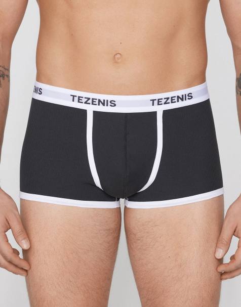 Tezenis Ribbed cotton boxers with logo elastic in dark grey/white - view 1