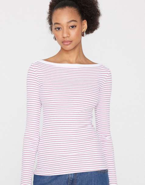 Tezenis Ribbed&nbsp;top&nbsp;with&nbsp;boat&nbsp;neck&nbsp;and&nbsp;stripes in white/pink stripes - view 1